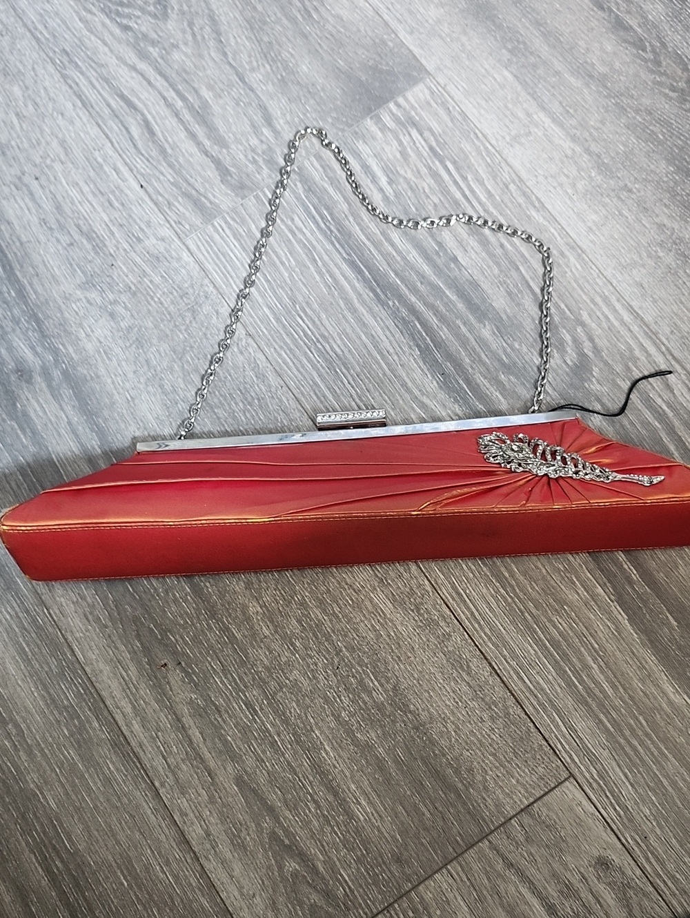 Marc Jacobs Red Satin Evening Clutch with Silver Chain